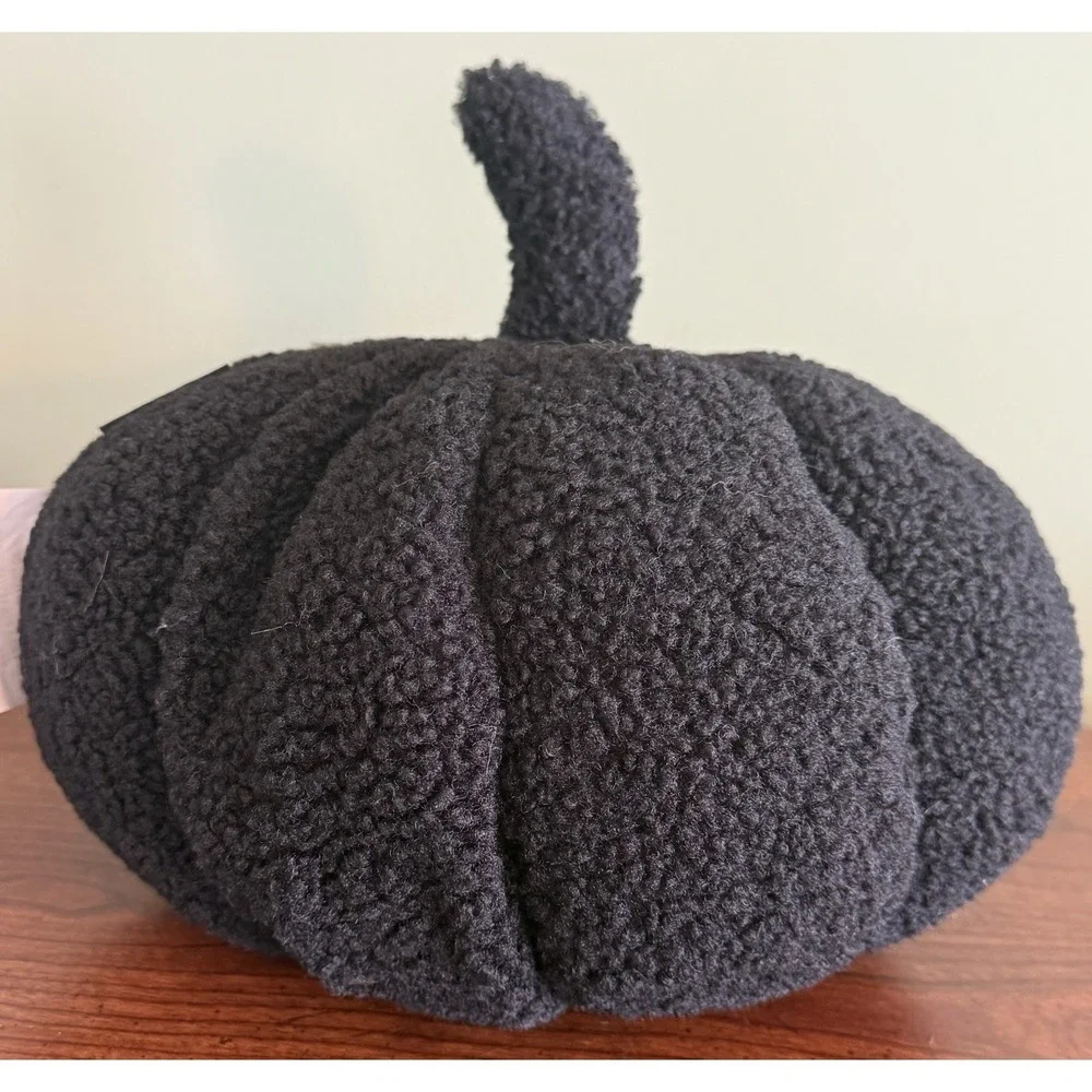 Plush Jack-o'-Lantern Decorative Pillow. Black and White, 12